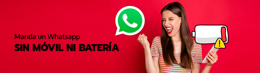 Una chica con el logo de whatsapp en la mano